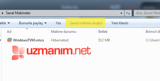 Sanal makine oluştur