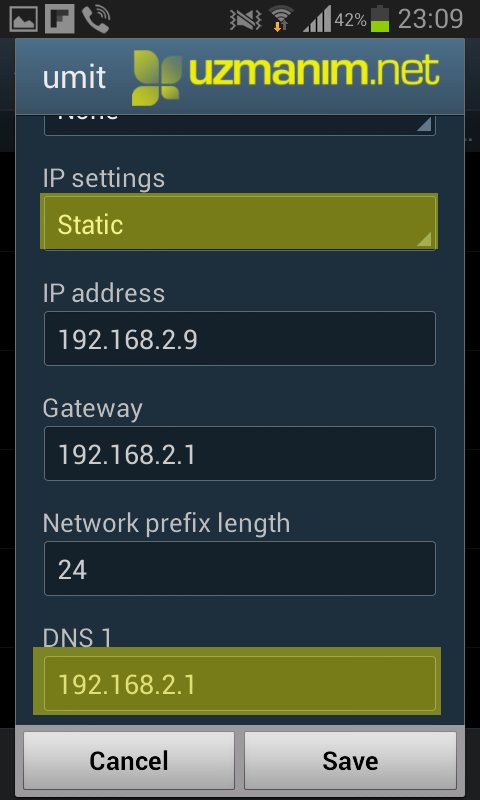 Android DNS değiştirme - DNS IP girişi