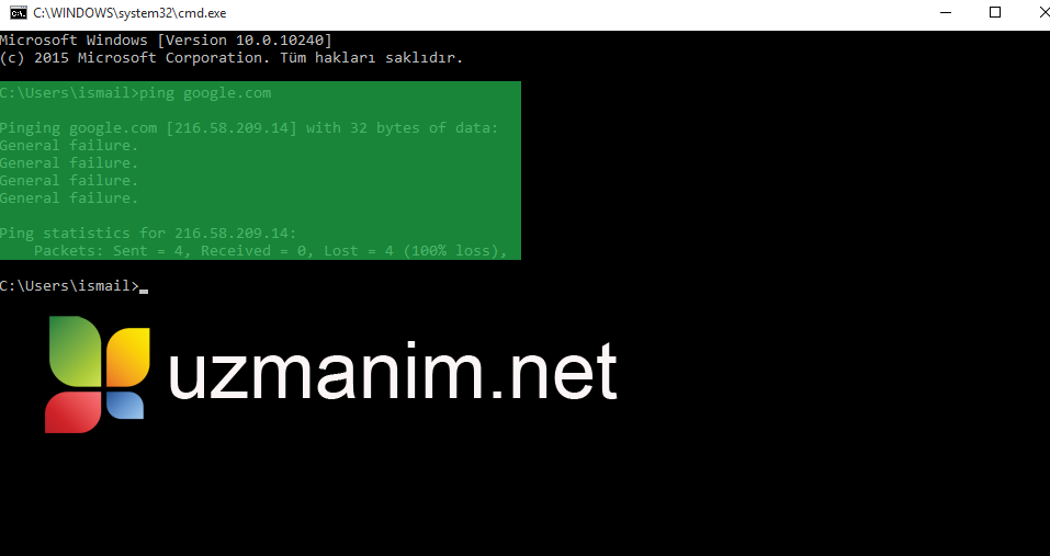 General Failure hatası bağlanamıyorum, General Failure ping
