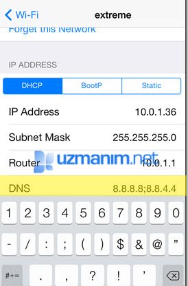 iPhone DNS değiştirme