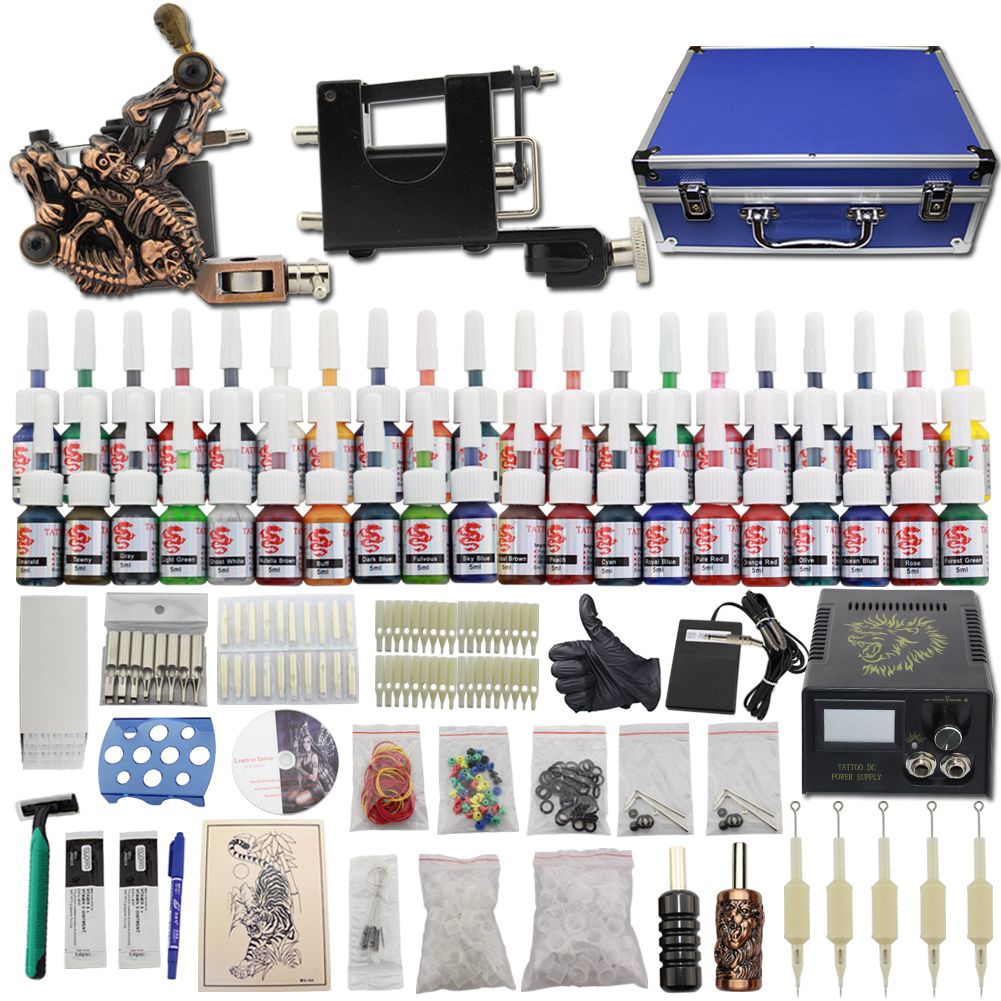 Beginner Complete Tattoo Kit 2 Machine Rotary Gun SuitCase 40 Inks