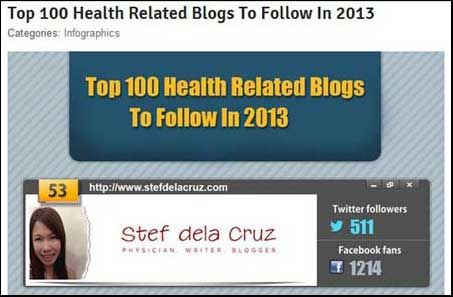 Top 100 Health Blogs, Stef dela Cruz